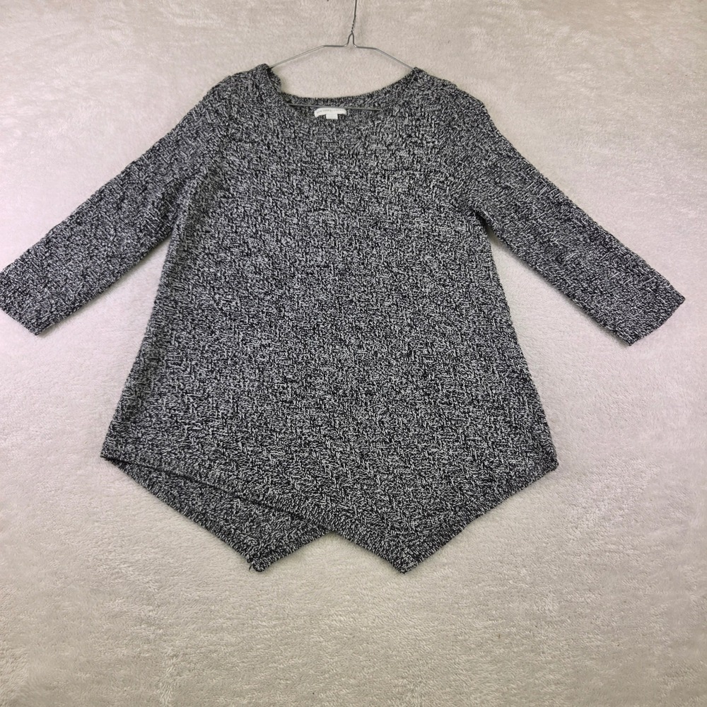 New York & Company Womens Black White Marled Sharkbite Hem Sweater Size M 4032